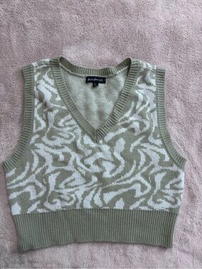Free People Sage Green & Cream V-Neck Sweater Vest